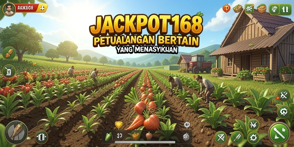 Screenshot gameplay JACKPOT168 menampilkan lahan pertanian yang subur.