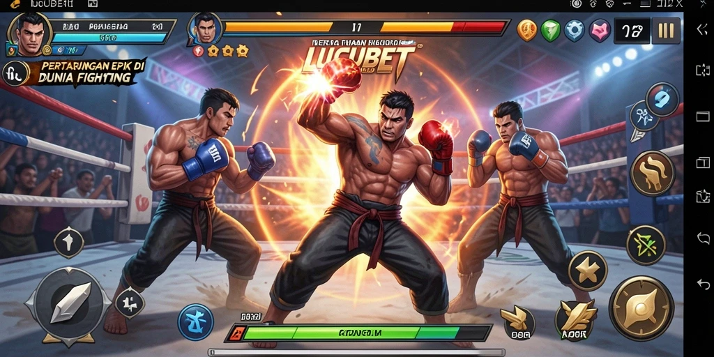 Tangkapan layar gameplay LUCUBET menunjukkan aksi bertarung yang dinamis.