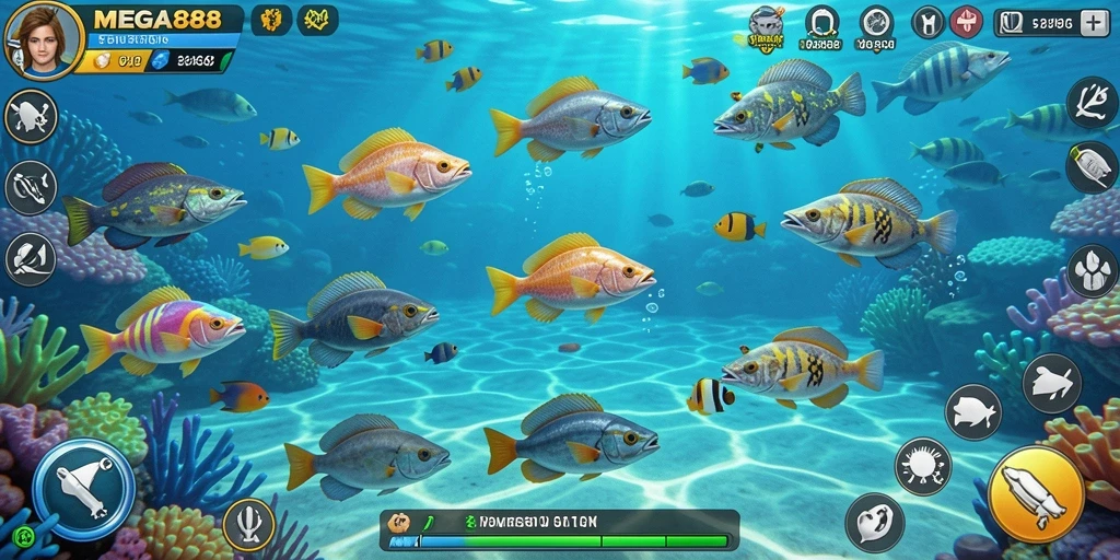 Screenshot gameplay dari MEGA888 dengan tampilan seru Tembak Ikan.