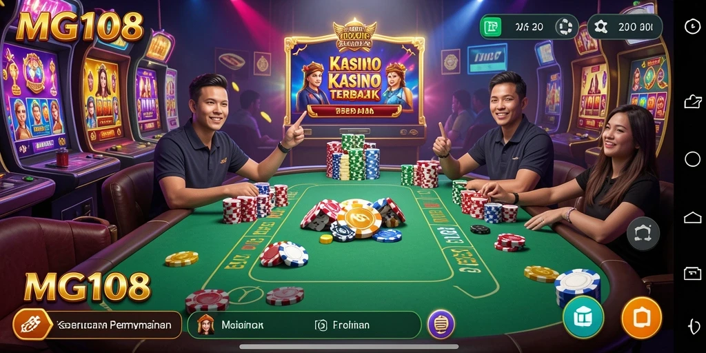 Screenshot utama MG108 menunjukkan gameplay Kasino yang mendebarkan.