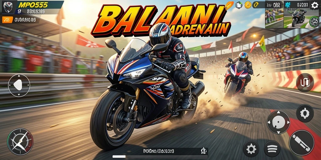 Screenshot MPO555 menunjukkan aksi balapan motor yang mendebarkan.