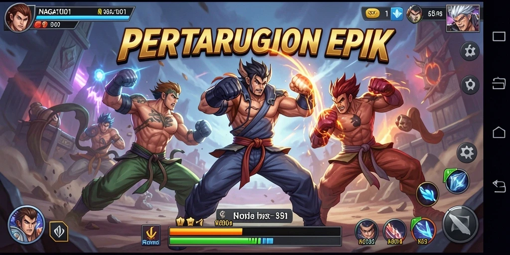 Screenshot dari gameplay NAGA1001 yang menampilkan pertarungan seru dan karakter unik.