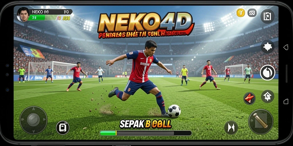 Screenshot gameplay NEKO4D dengan aksi sepak bola seru.