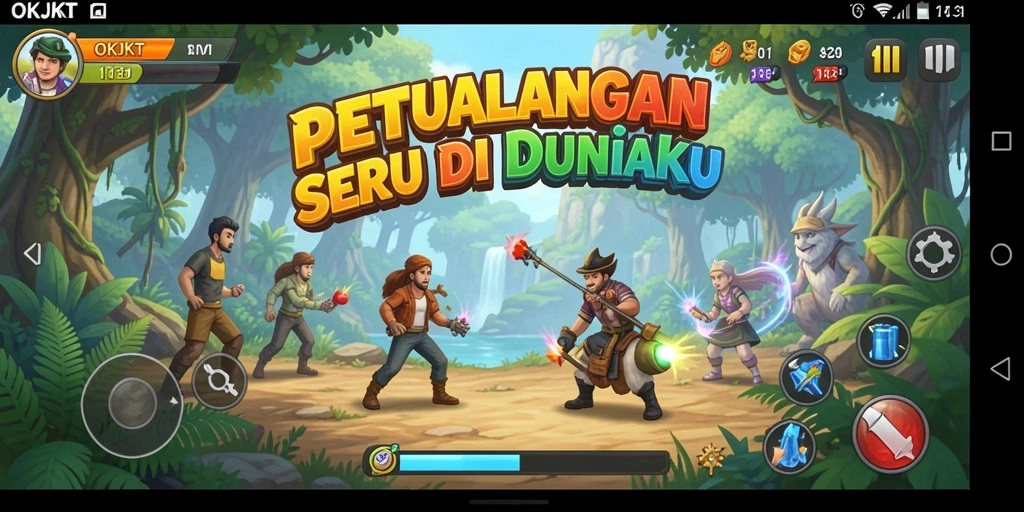 Gameplay seru OKJKT dengan grafis menawan dan petualangan mendebarkan.