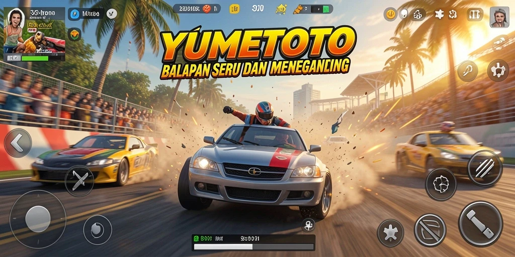 Tampilan gameplay seru di YUMETOTO dengan balapan yang mendebarkan.